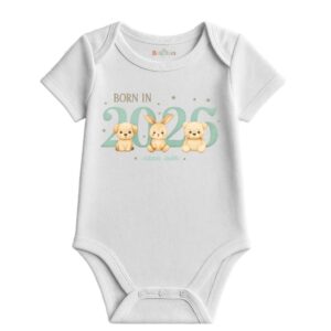 Alternative view of Born in 2026 Baby Bodysuit – Teddy Bear Design, Personalised Newborn keepsake