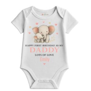 Alternative view of Happy First Birthday as My Daddy Baby Bodysuit – Personalised Elephant Design