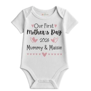 Alternative view of Our First Mother’s Day Baby Bodysuit – Pink Heart Keepsake Design