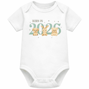 Born in 2026 Baby Bodysuit – Teddy Bear Design, Personalised Newborn keepsake