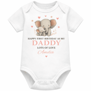 Alternative view of Happy First Birthday as My Daddy Baby Bodysuit – Personalised Elephant Design