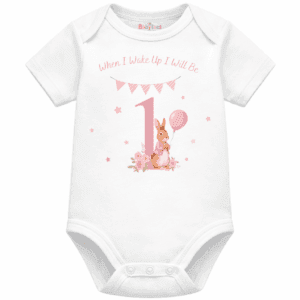 Adorable Personalised Baby Bodysuit First Birthday – Cute Bunny Number 1 Design