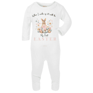 personalised baby sleepsuit first easter