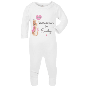Alternative view of “Well Hello There – 2026” Sleepsuit – Rabbit & Heart Balloon Design
