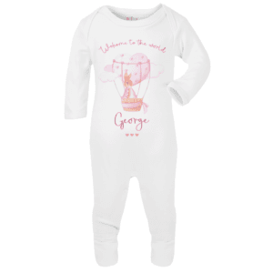 Alternative view of “Welcome to the World” Sleepsuit – Rabbit & Balloon Design