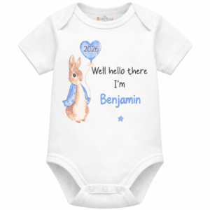 personalised baby sleepsuit well hello there