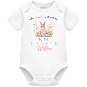 personalised baby sleepsuit first easter