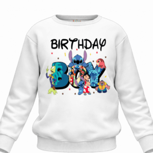 personalised kids birthday t shirt blue alien and friends cartoon design age 1 to 4