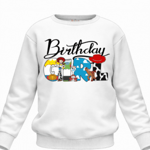 personalised kids birthday t shirt cowgirl and toy friends cartoon design age 1 to 4