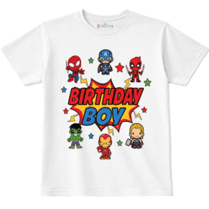 personalised kids birthday t shirt colourful hero team cartoon design age 1 to 4
