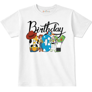 personalised kids birthday t shirt cowboy and space ranger cartoon design age 1 to 4